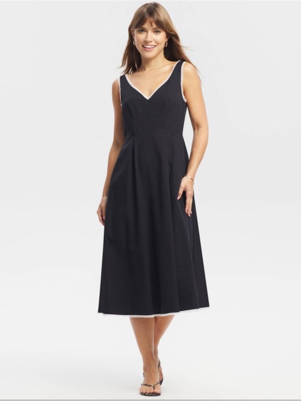 Contrast Lace Trim Midi Dress - A New Day Black - XL - NWOT